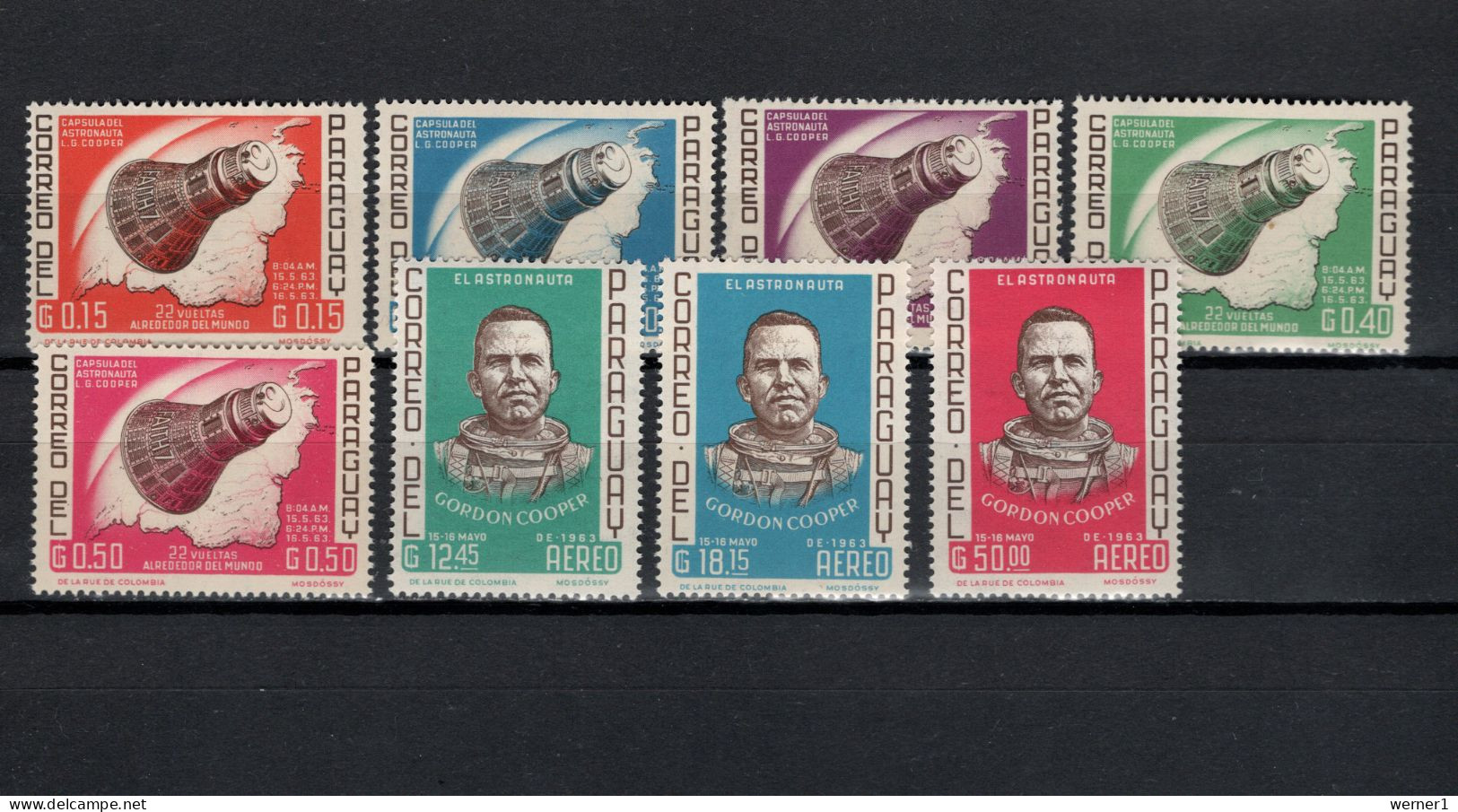 Paraguay 1963 Space, Gordon Cooper Set Of 8 MNH - América Del Sur