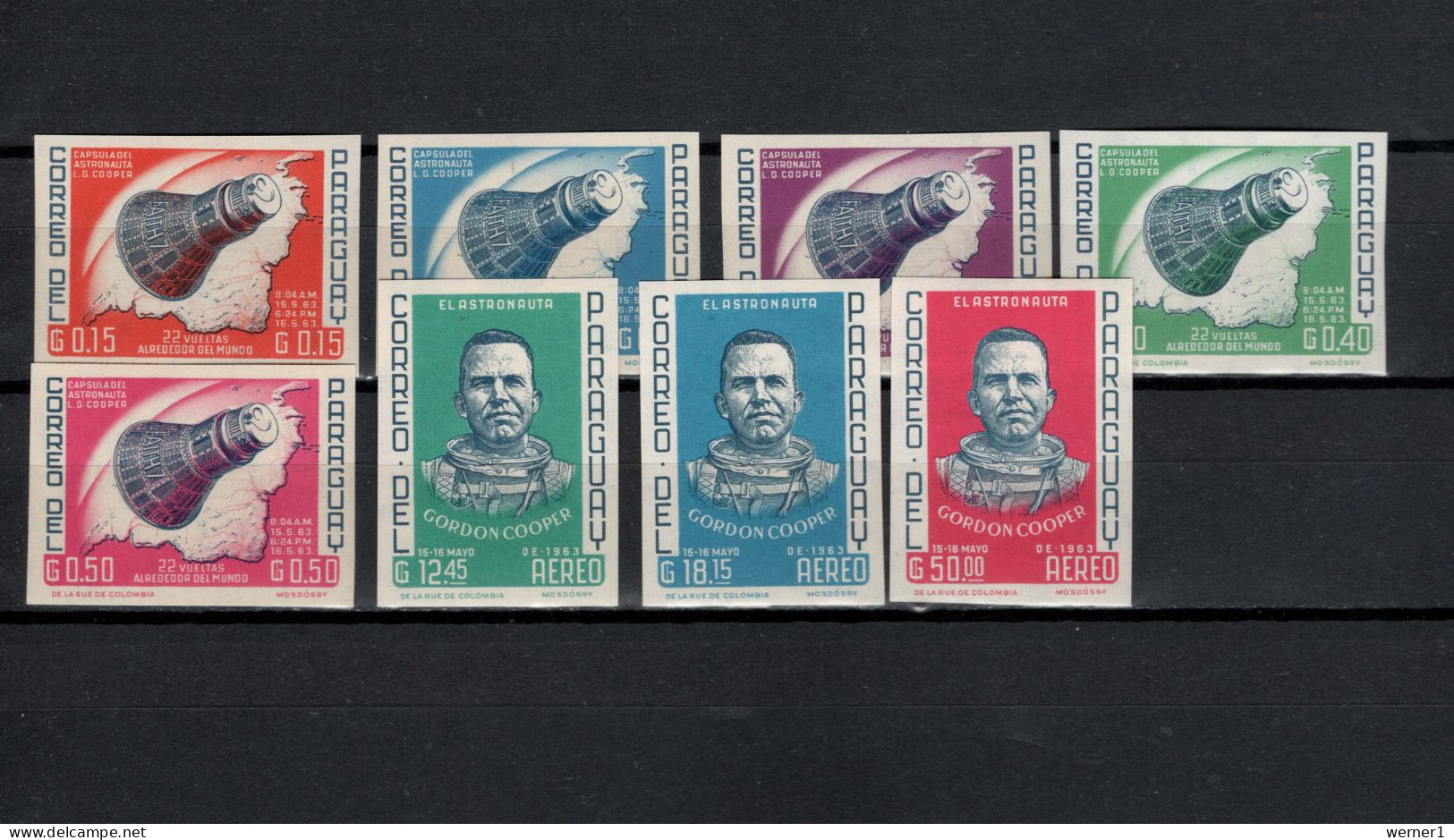 Paraguay 1963 Space, Gordon Cooper Set Of 8 Imperf. MNH - Sud America