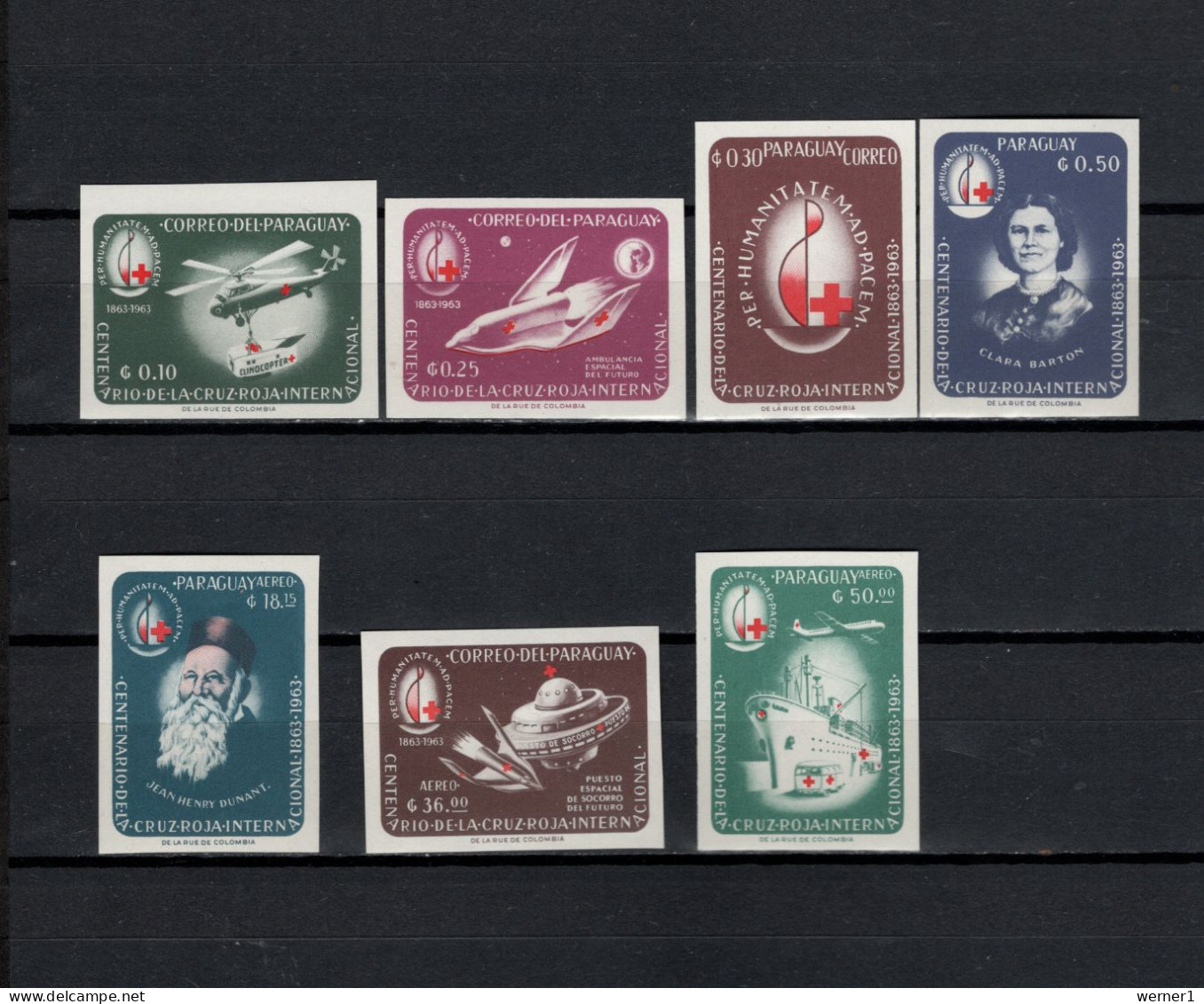 Paraguay 1964 Space, Red Cross Centenary Set Of 7 Imperf. MNH -scarce- - América Del Sur