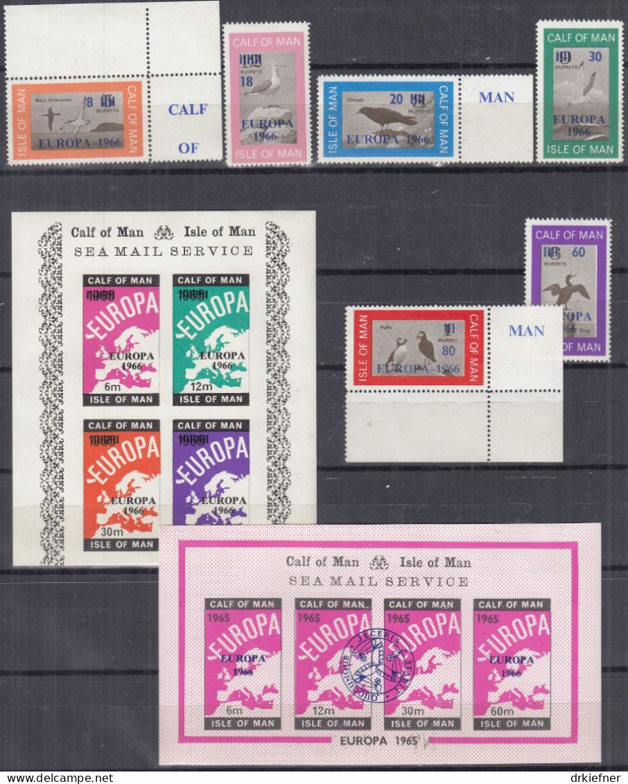 INSEL CALF OF MAN (Isle Of Man), Nichtamtl. Briefmarken, 2 Blöcke + 6 Marken, Postfrisch **, Europa 1966, Landkarte - Man (Eiland)