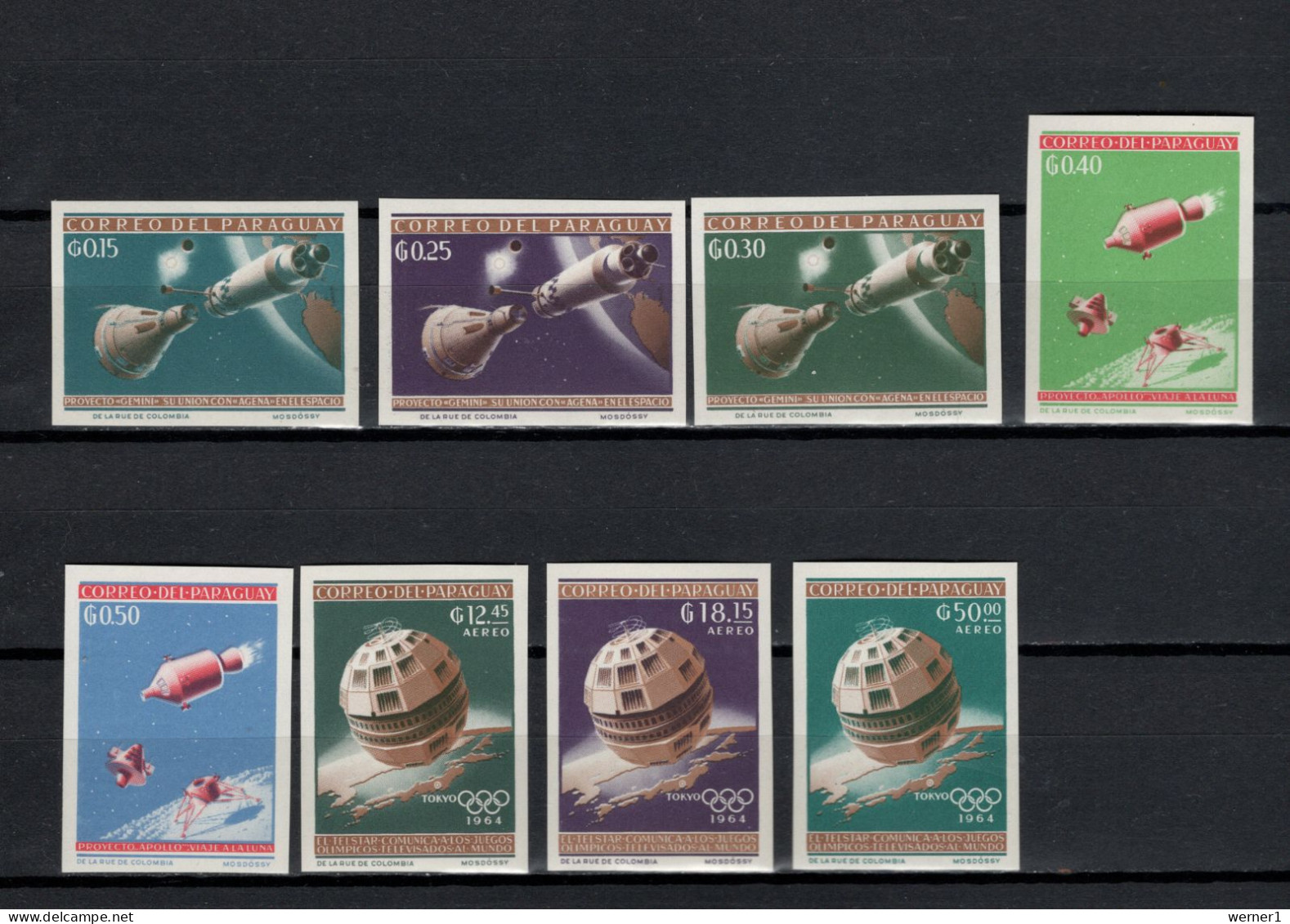 Paraguay 1964 Space, Olympic Games Tokyo Set Of 8 Imperf. MNH - Südamerika