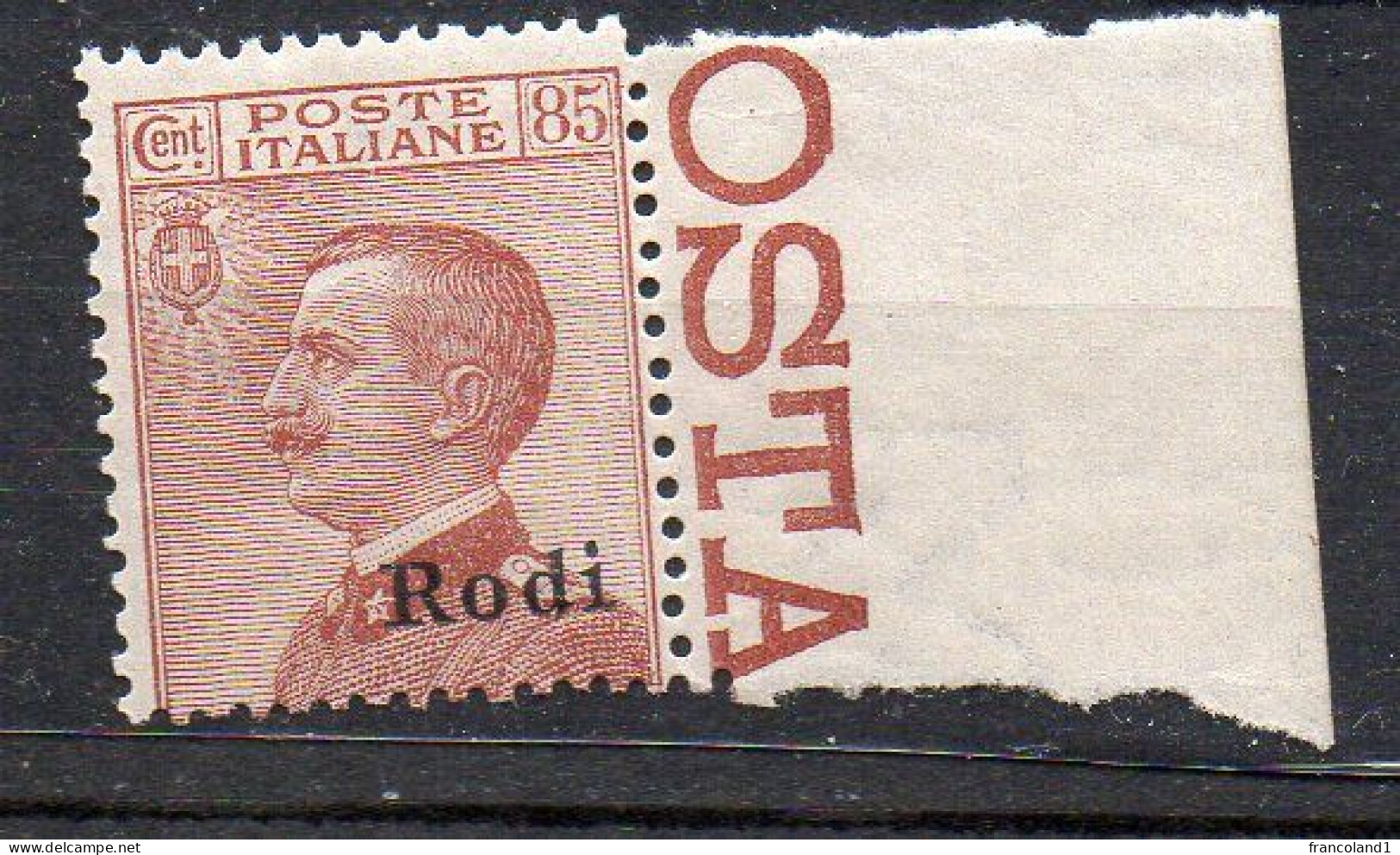 Rodi 1922/23 - 85 Cent  N. 13 Integro MNH** Sassone 400 Euro - Aegean (Rodi)