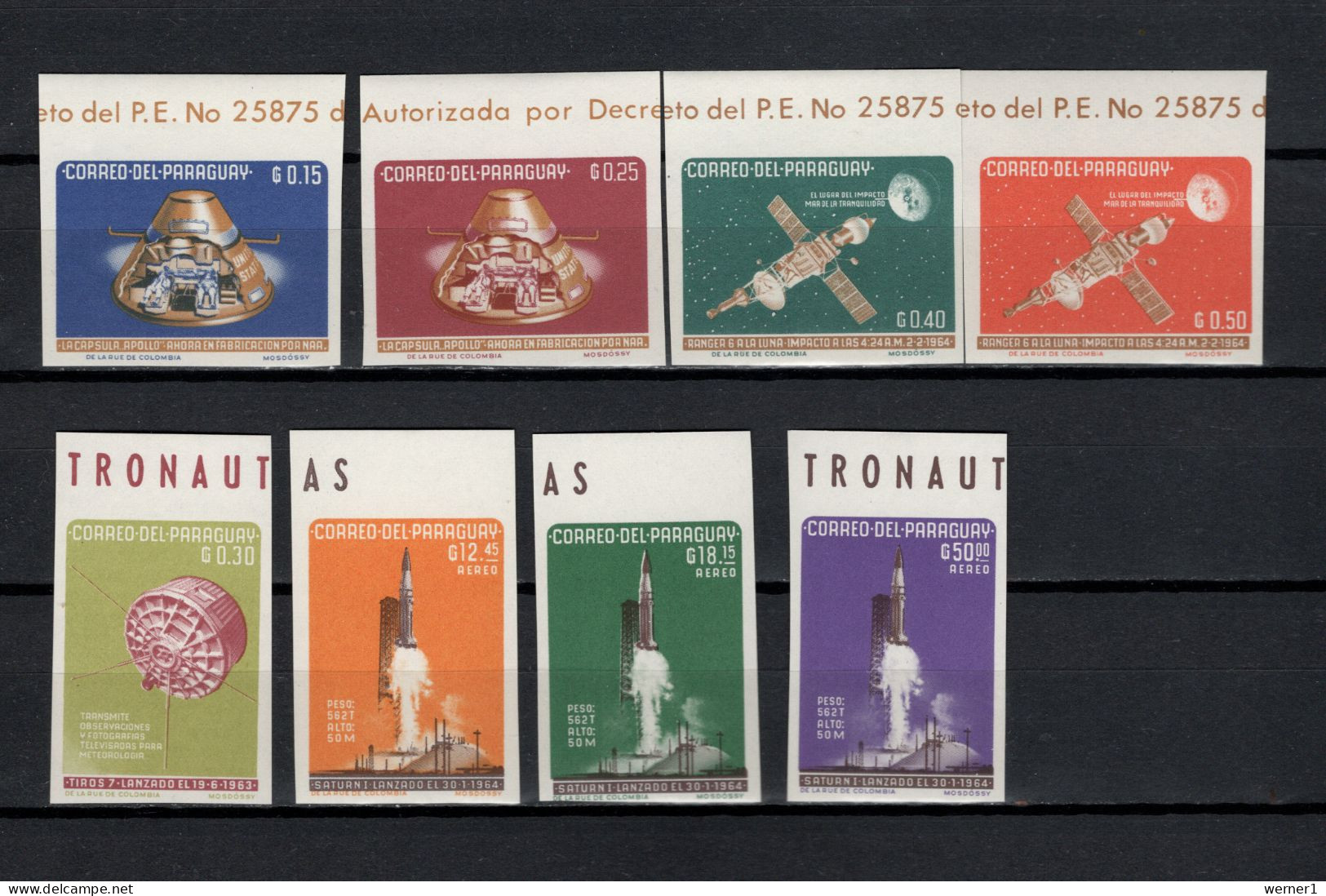 Paraguay 1964 Space, Set Of 8 Imperf. MNH - Südamerika