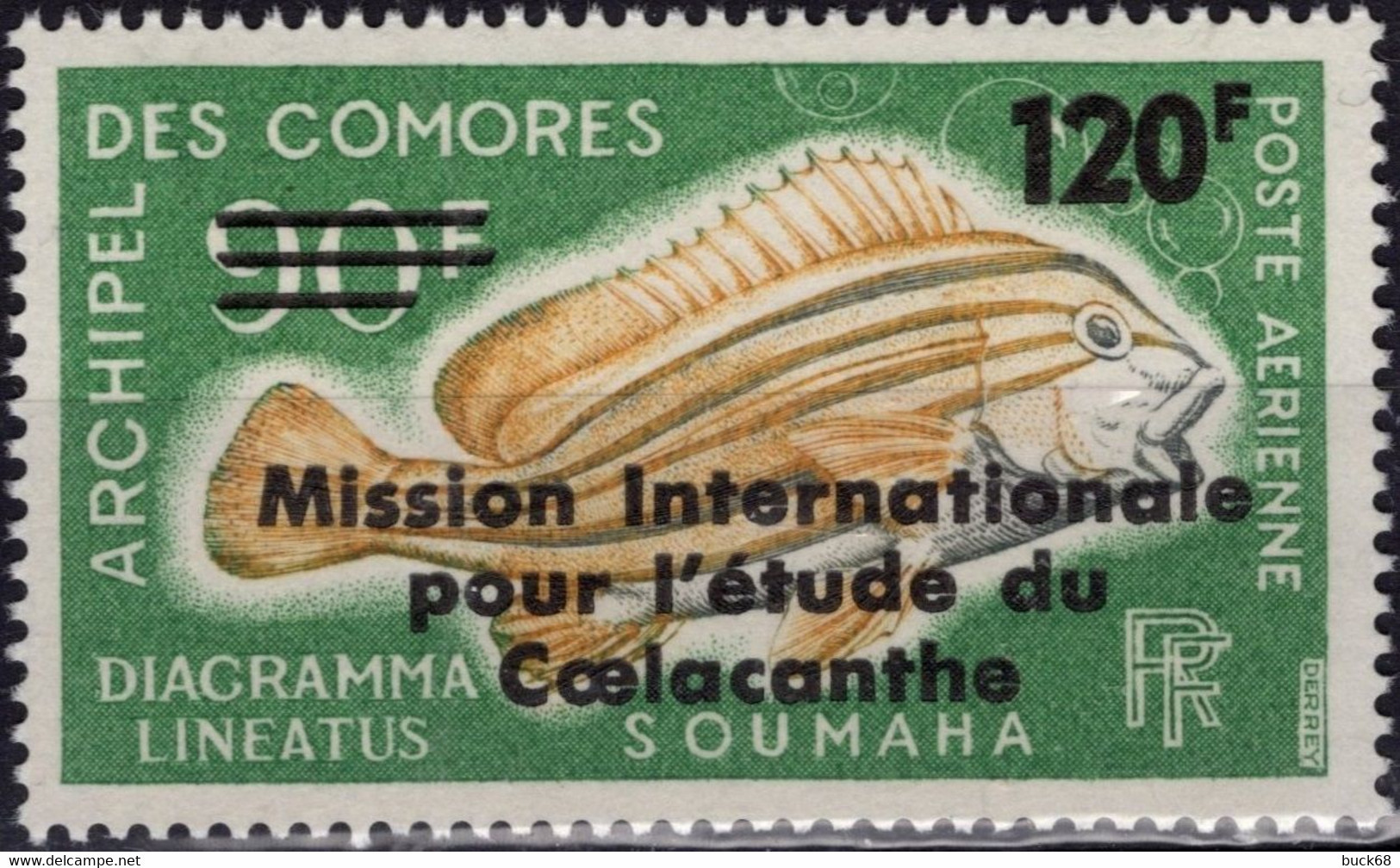 COMORES Poste Aérienne 52 ** MNH Mission Coelacanthe Surcharge 1973 (CV 17 €) - Posta Aerea