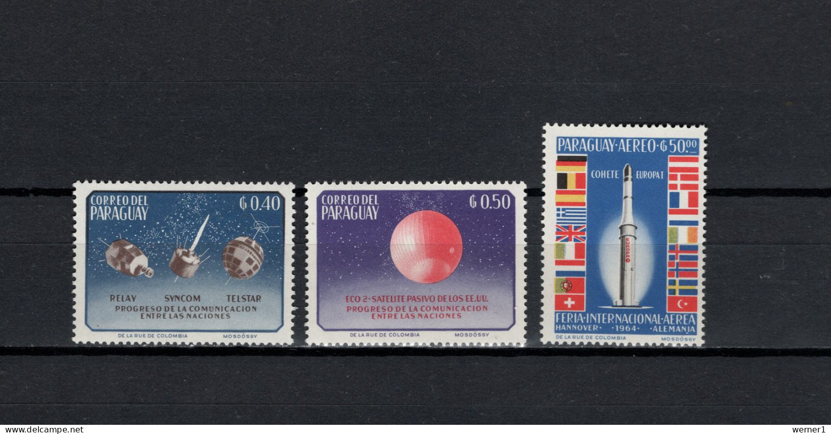 Paraguay 1964 Space, UN United Nations, Satellites 3 Stamps MNH - América Del Sur