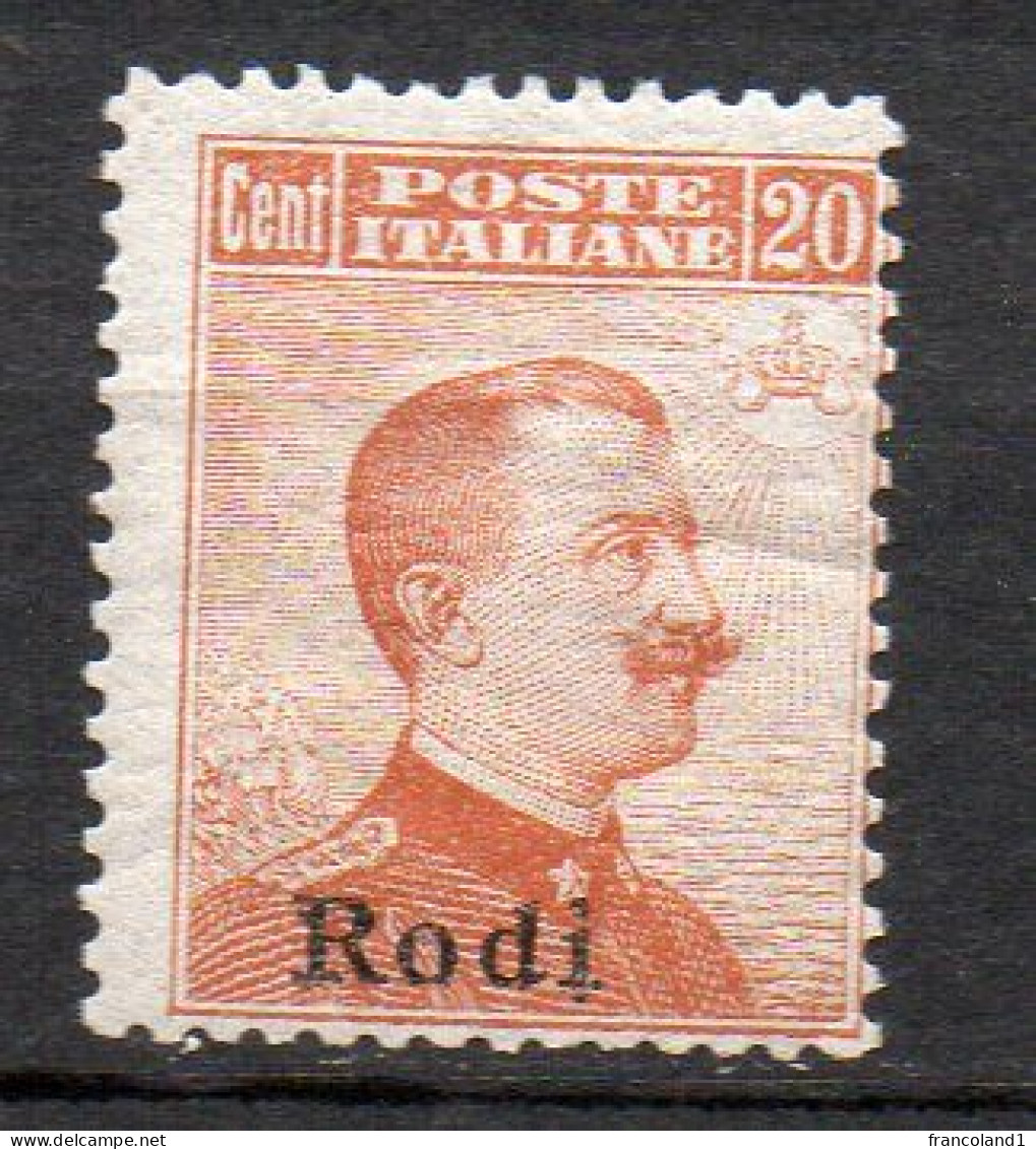 Rodi 1917 20 Cent Senza Filigrana N. 10 Nuovo MLH* Sassone 460 Euro - Ägäis (Rodi)