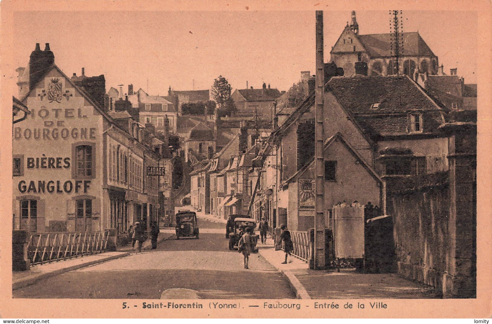 89 Saint Florentin Faubourg Entrée De La Ville CPA Hotel De Bourgogne Vieille Voiture Auto Automobile - Saint Florentin