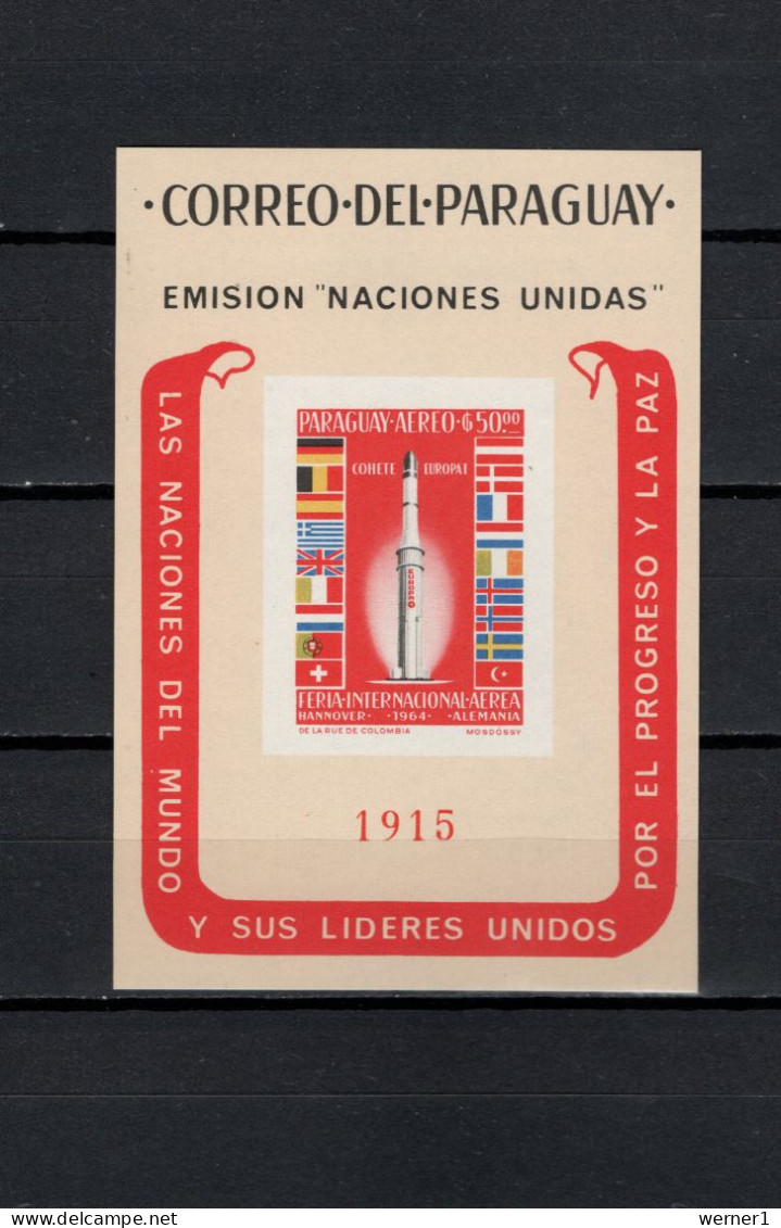 Paraguay 1964 Space, UN United Nations, Rocket S/s Imperf. MNH - Amérique Du Sud