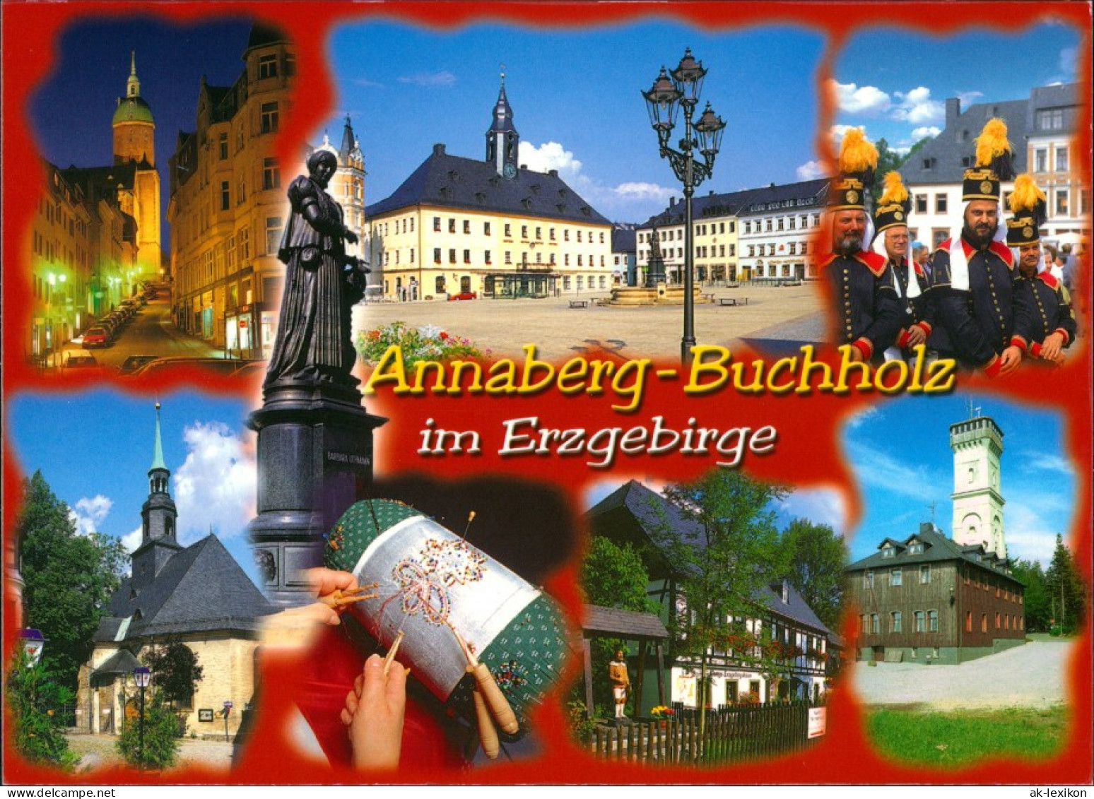 Ansichtskarte Annaberg-Buchholz Kirche, Marktplatz, Rathaus, Gaststätte 2000 - Annaberg-Buchholz