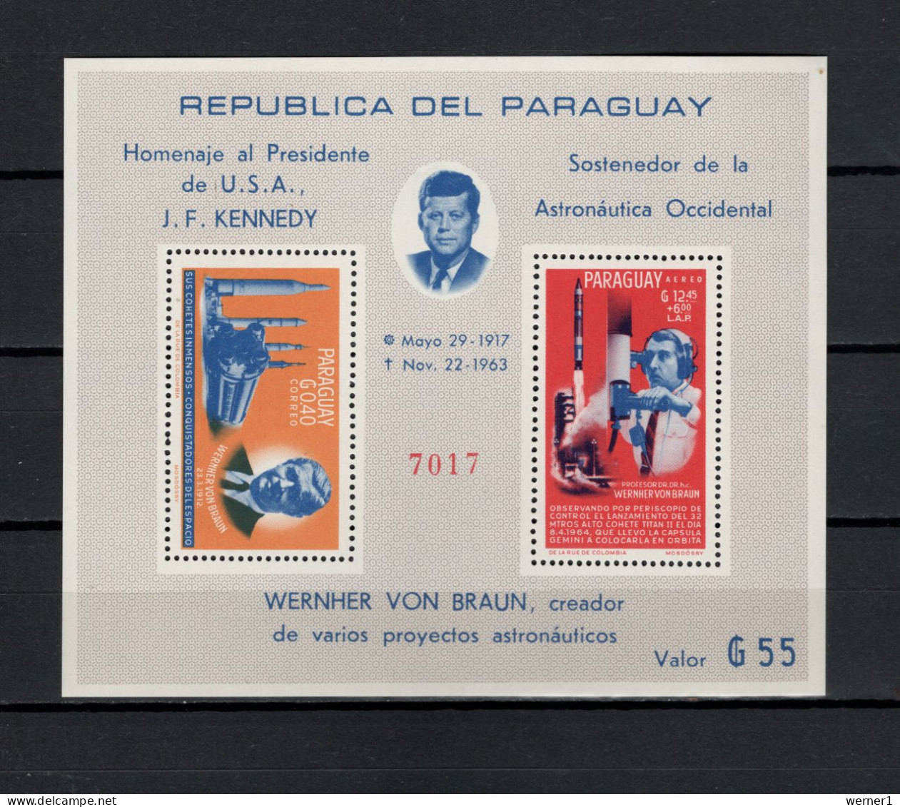 Paraguay 1964 Space, JFK Kennedy S/s MNH - América Del Sur