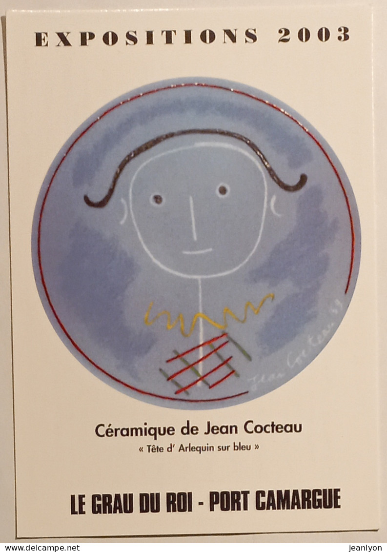 JEAN COCTEAU - Tete Arlequin Sur Bleu - CERAMIQUE - Carte Publicitaire Exposition - Objets D'art