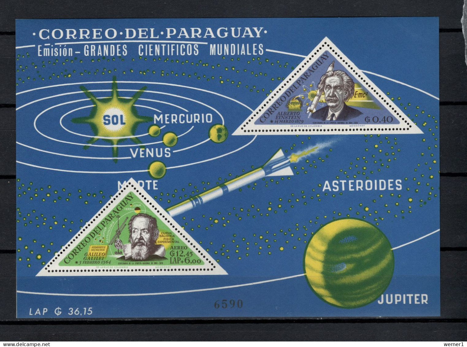 Paraguay 1965 Space, Galileo Galilei, Albert Einstein S/s MNH - Amérique Du Sud