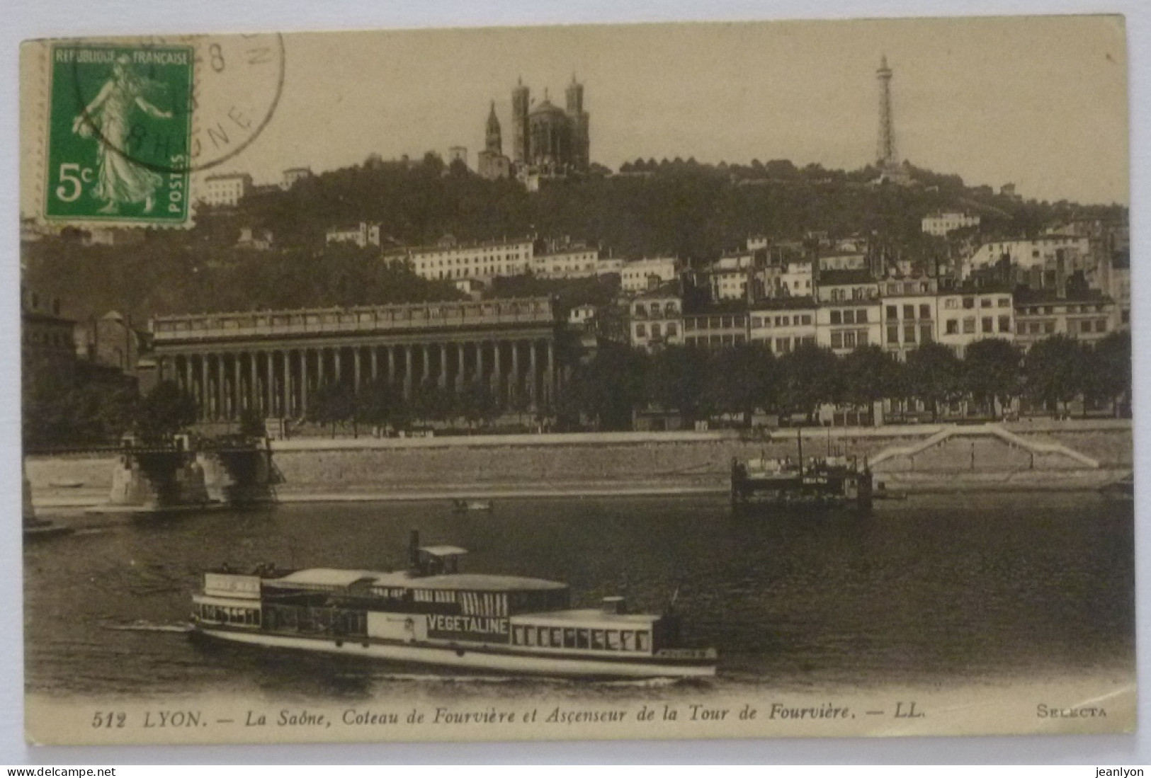 LYON (69/Rhône) - Saône Avec Péniche Avec Publicité VEGETALINE , Coteau De Fourvière - Lyon 5