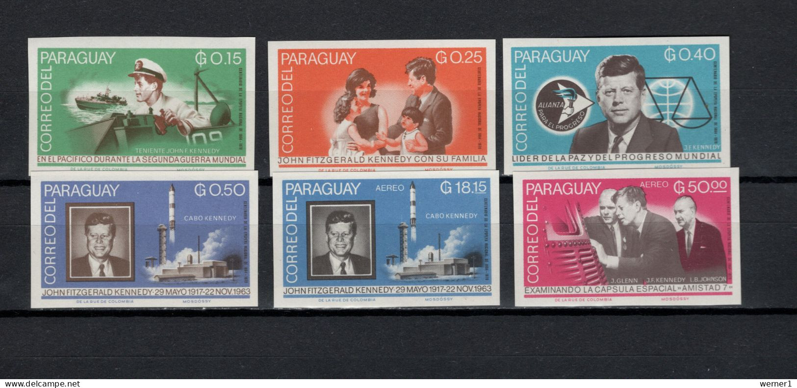 Paraguay 1965 Space, JFK Kennedy 6 Stamps Imperf. MNH - Amérique Du Sud