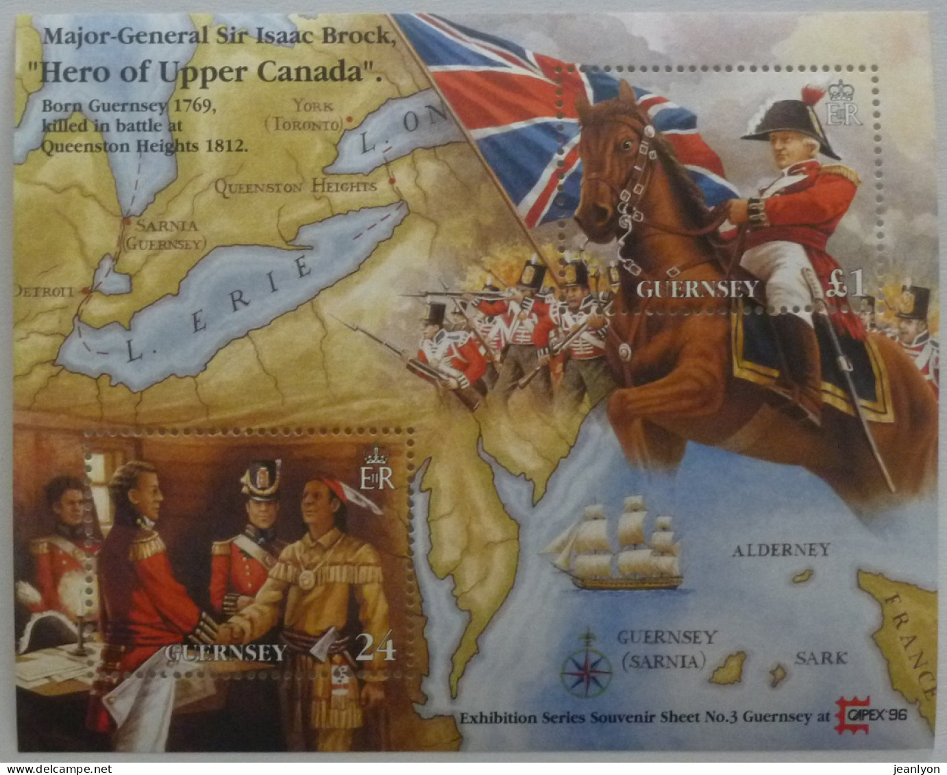 HISTOIRE / Major General SIR ISAAC BROCK - 1769 1812 - Héros CANADA / CHEVAL - Cavalier - Bloc Timbres Guernsey - Autres & Non Classés