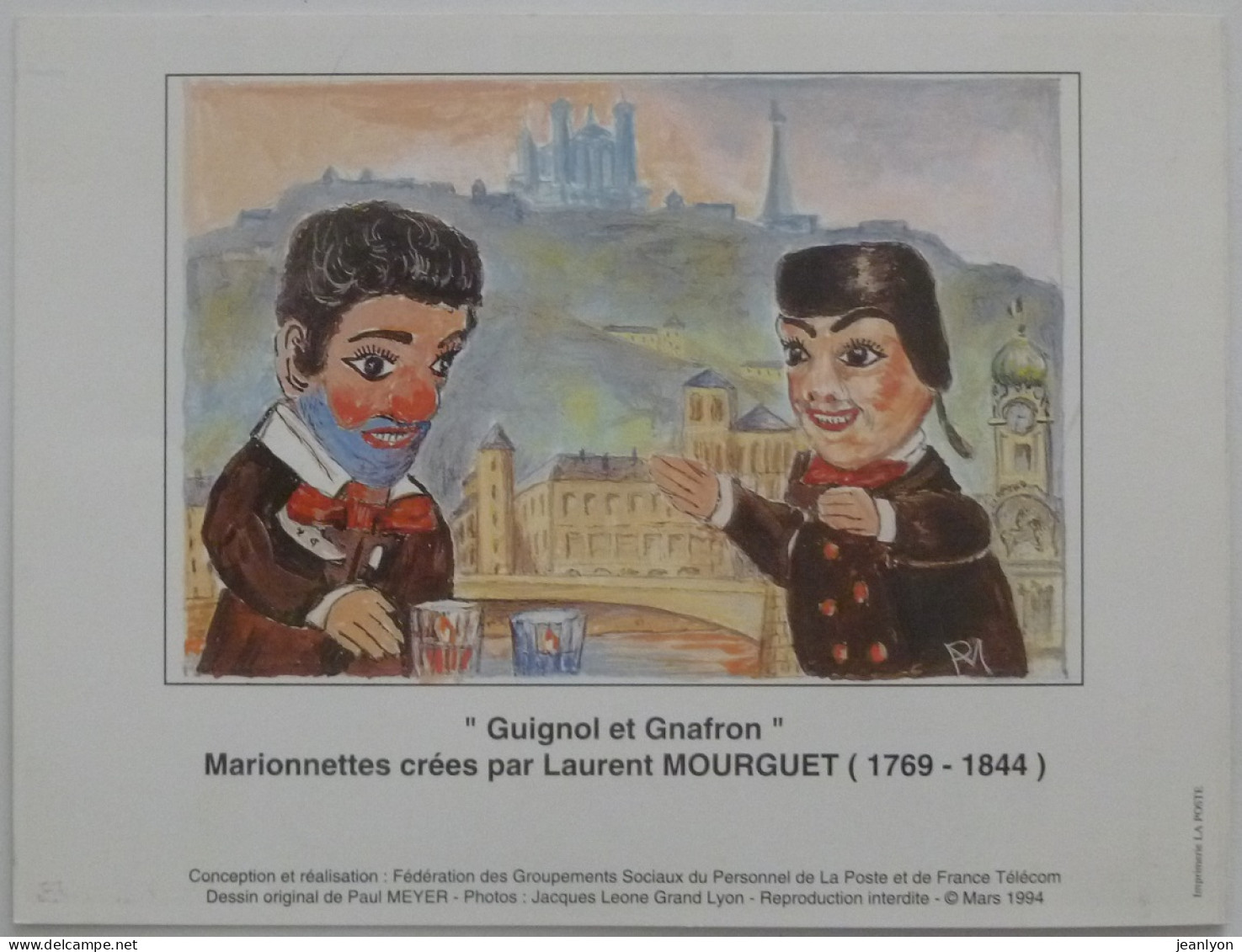 GUIGNOL - THEATRE MARIONNETTES Lyon - Document Philatélique Avec Timbre L. Mourguet , Créateur Guignol Et Cachet FOIRE - Théâtre