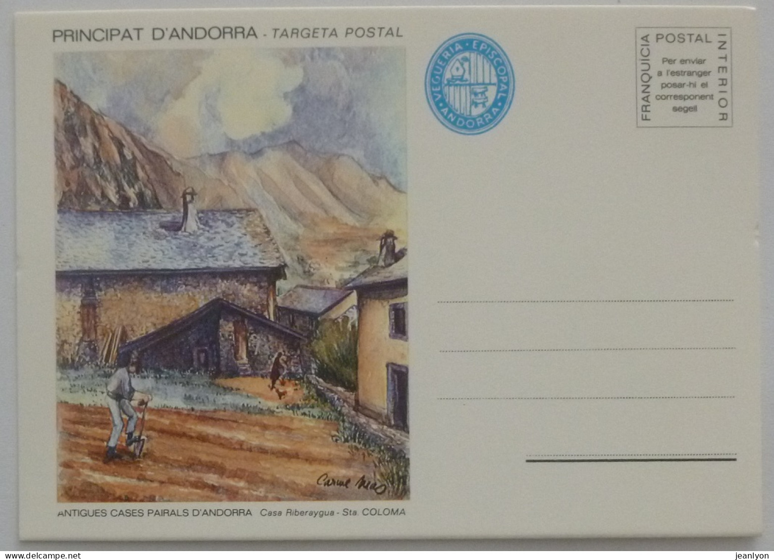 ANDORRE / SANTA COLOMA - Maison Ancienne Avec Paysan Travaillant Terre - Carte Postale Reproduisant Aquarelle CARME MAS - Andorra