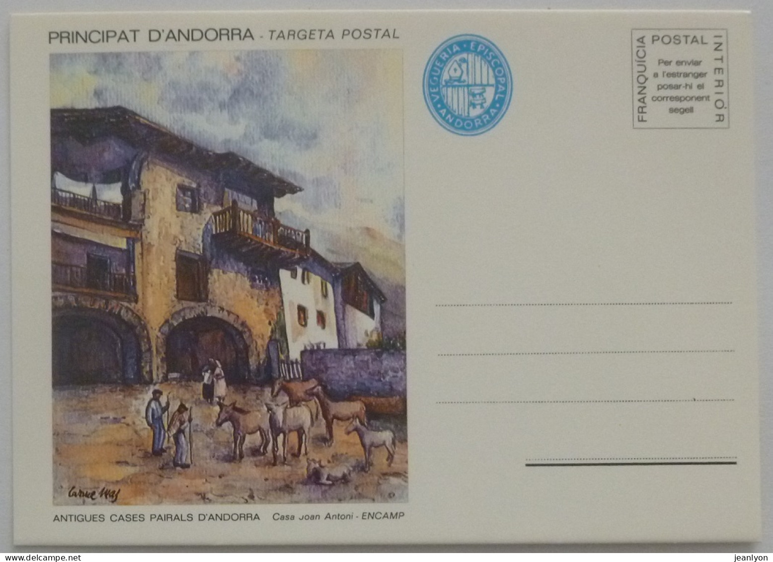 ANDORRE / ENCAMP - Maison Ancienne Avec Animaux Devant- Casa JUAN ANTONI -Carte Postale Reproduisant Aquarelle CARME MAS - Andorre