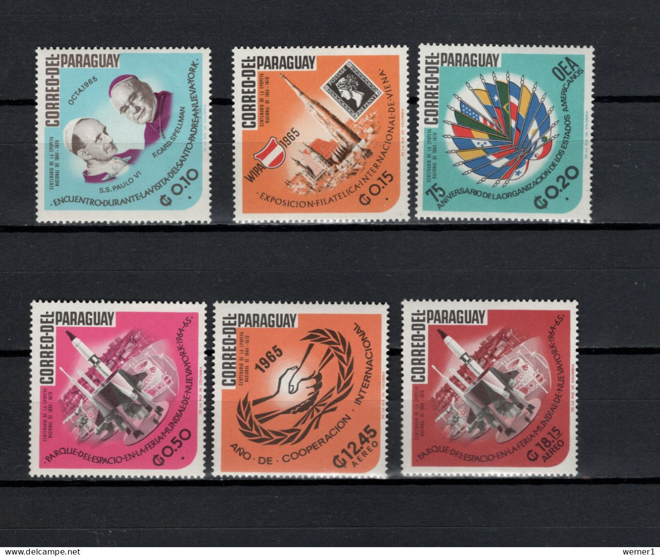 Paraguay 1966 Space, Pope Paul VI, International Cooperation Year 6 Stamps MNH - Zuid-Amerika