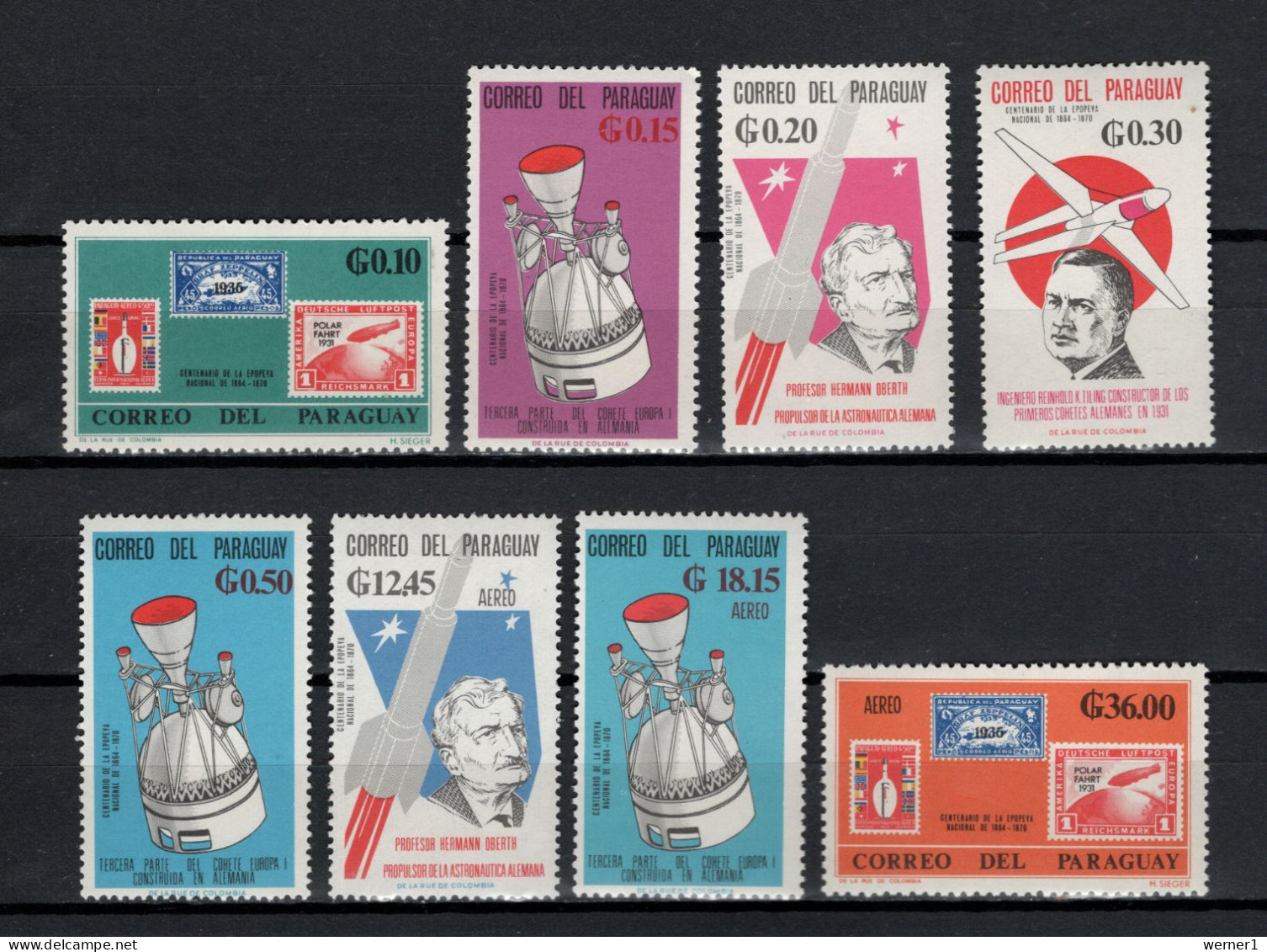 Paraguay 1966 Space, Hermann Oberth, Zeppelin Set Of 8 MNH - Zuid-Amerika