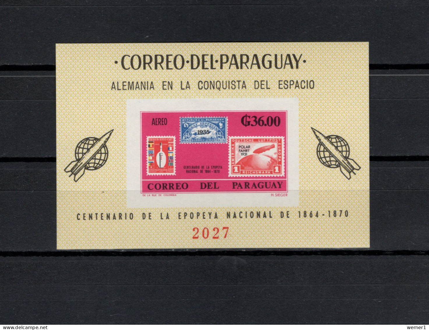 Paraguay 1966 Space, Hermann Oberth, Zeppelin S/s Imperf. MNH -scarce- - América Del Sur