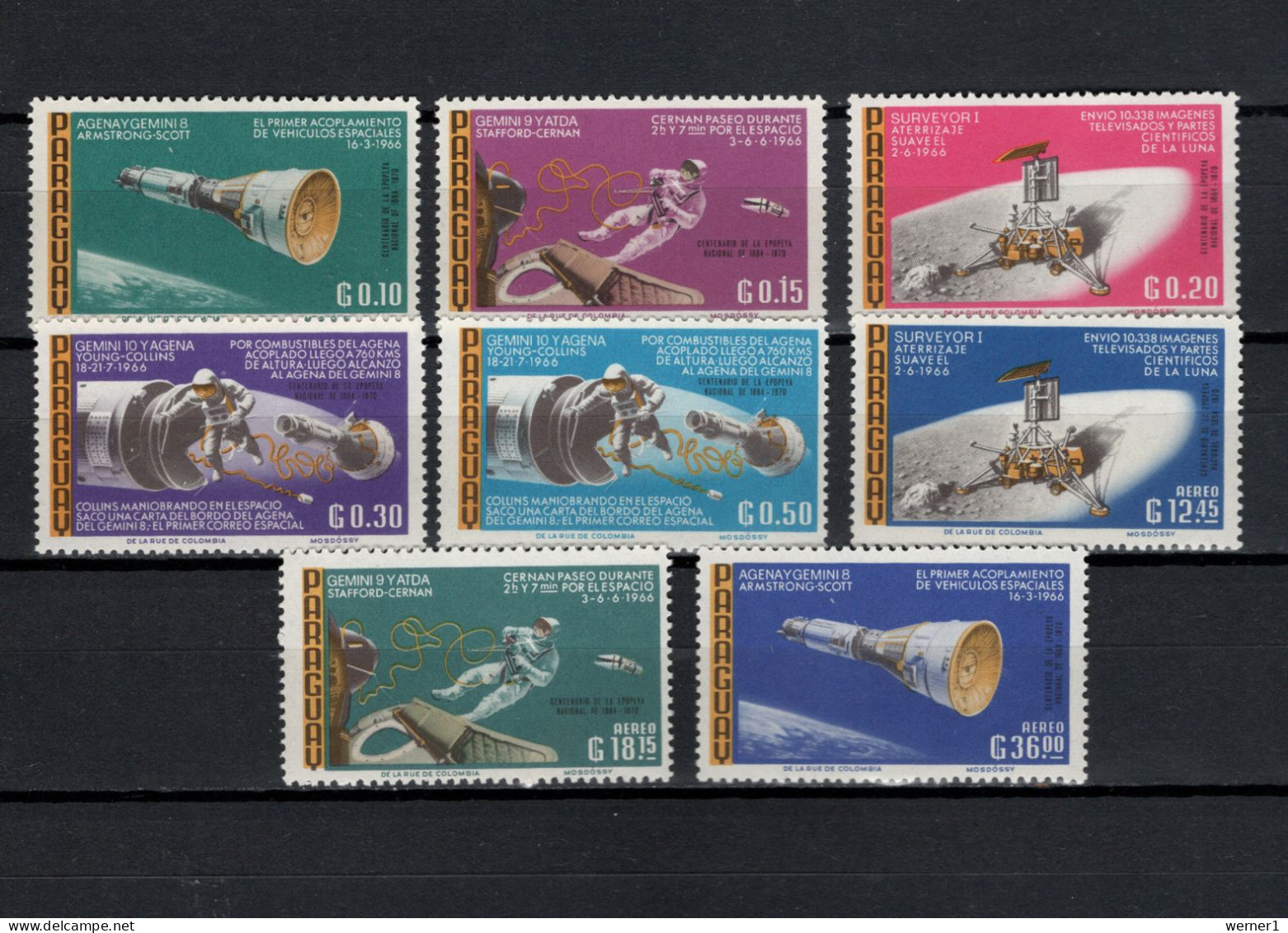 Paraguay 1966 Space, Moon Exploration Set Of 8 MNH - Sud America