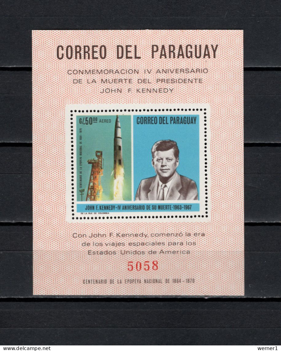 Paraguay 1968 Space, JFK Kennedy 4th Death Anniversary S/s MNH - South America