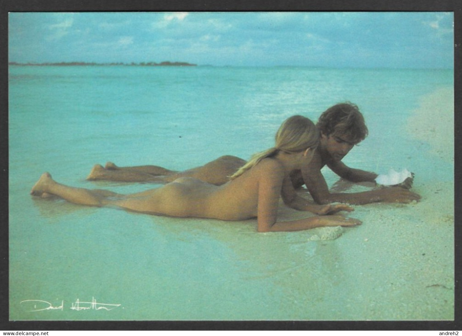 ILLUSTRATEUR SIGNÉ DAVID HAMILTON COUPLES 17x12cm  NUS SUR LA PLAGE - NUDE ON THE BEACH - SEXY - PHOTO BY DAVID HAMILTON - Hamilton