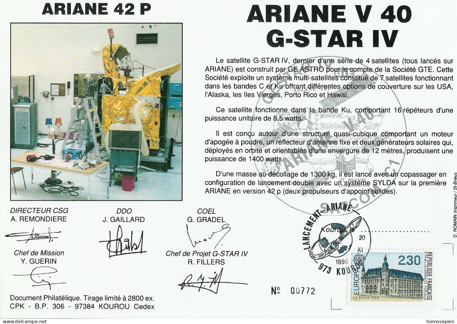 Espace 1990 11 21 - CSG - Ariane V40 - Satellite GSTAR 4 - Europe
