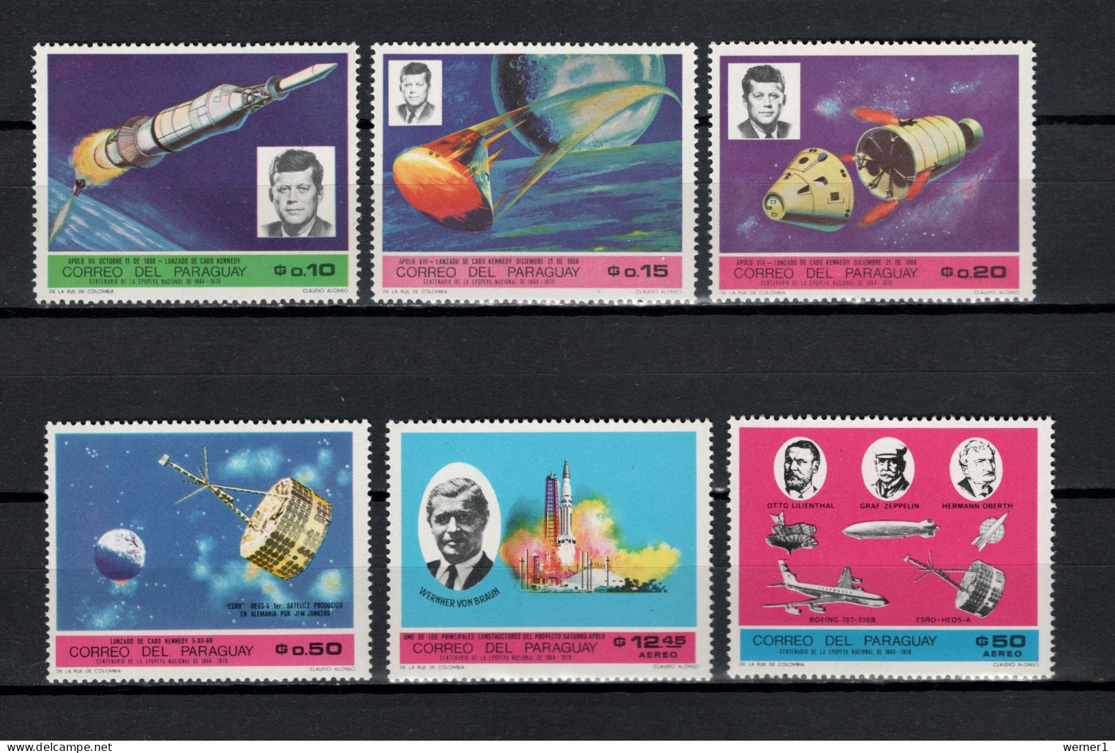 Paraguay 1969 Space, JFK Kennedy, Wernher Von Braun, Zeppelin 6 Stamps MNH - Zuid-Amerika