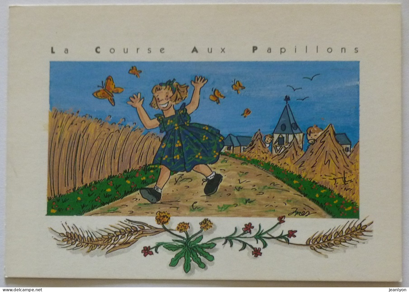 COURSE AUX PAPILLONS - Enfant / Petite Fille à  La Campagne - Dessin / Illustrateur INES - Papillons