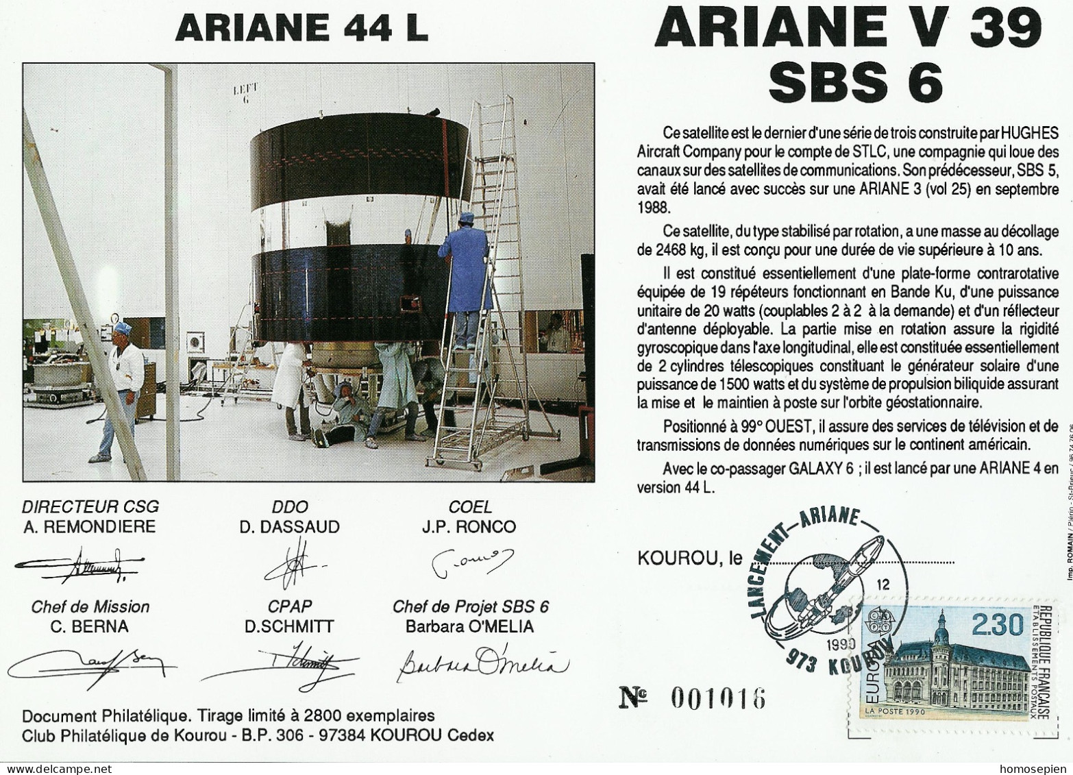 Espace 1990 10 12 - CSG - Ariane V39 - Satellite SBS6 - Europe