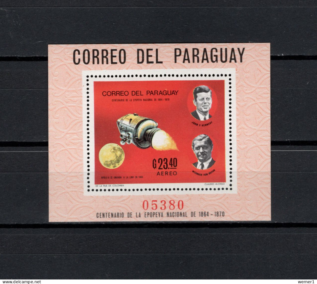Paraguay 1969 Space, JFK Kennedy, Wernher Von Braun, Apollo 11, S/s MNH - Amérique Du Sud