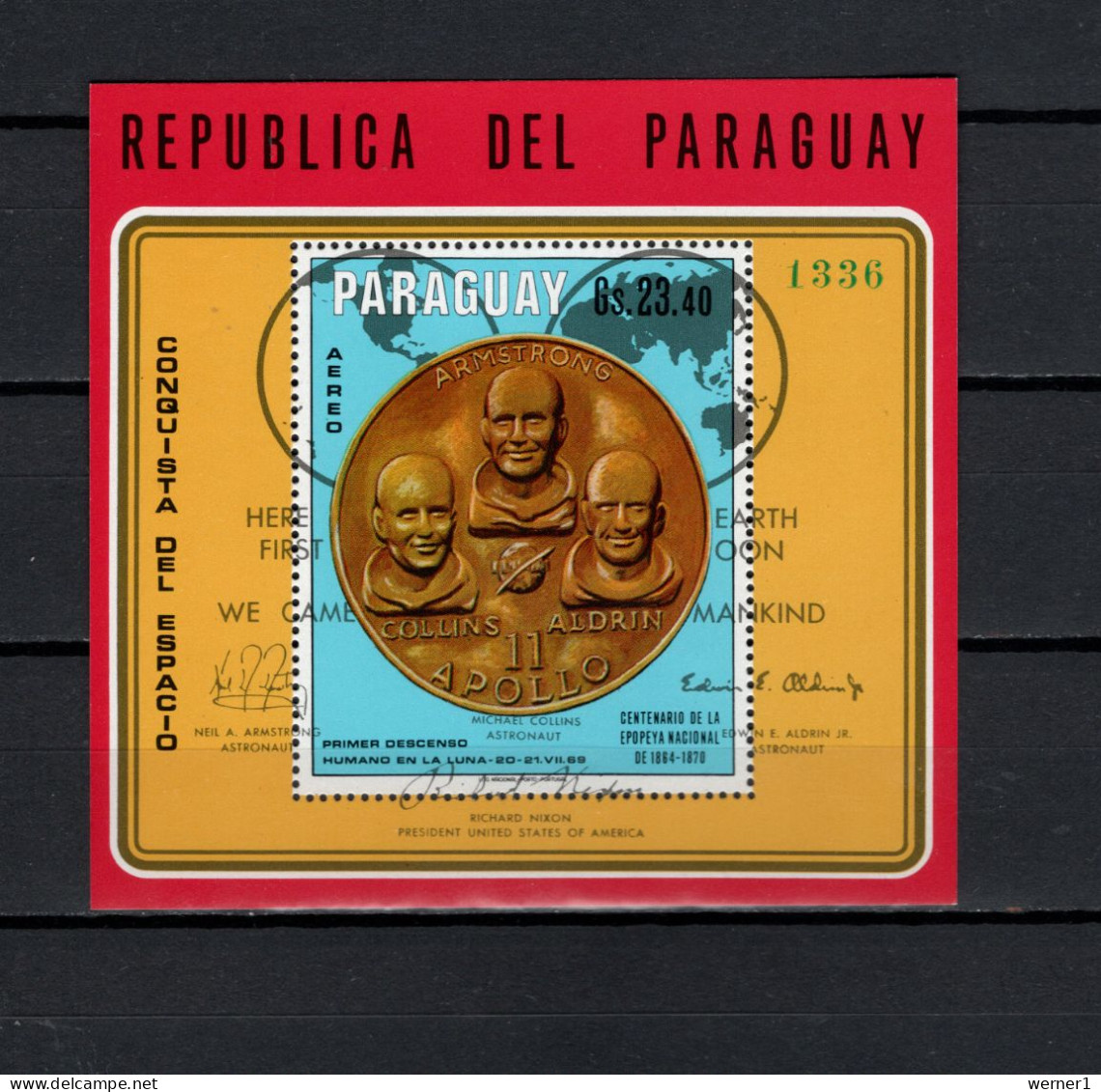 Paraguay 1970 Space, Armstrong, Collins, Aldrin S/s MNH - América Del Sur