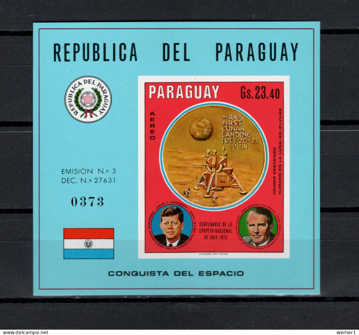 Paraguay 1970 Space, JFK Kennedy, Wernher Von Braun, Gold Medal S/s MNH - Südamerika