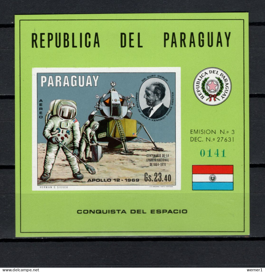 Paraguay 1970 Space, Apollo 12, Conrad Alan Bean, Kurt Debus S/s MNH - Amérique Du Sud