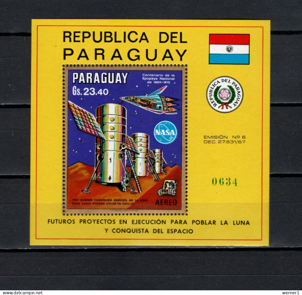 Paraguay 1970 Space, Moon Stations S/s MNH - América Del Sur