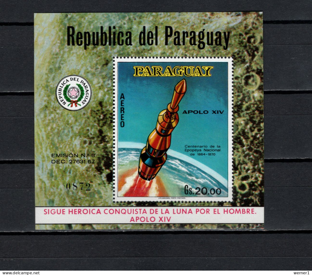Paraguay 1970 Space, Apollo 14, Start Of Saturn Rocket S/s MNH - Amérique Du Sud