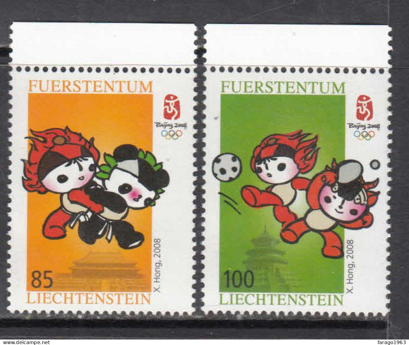 2008 Liechtenstein Beijing China Olympics Complete Set Of 2  MNH @ BELOW FACE VALUE - Ungebraucht