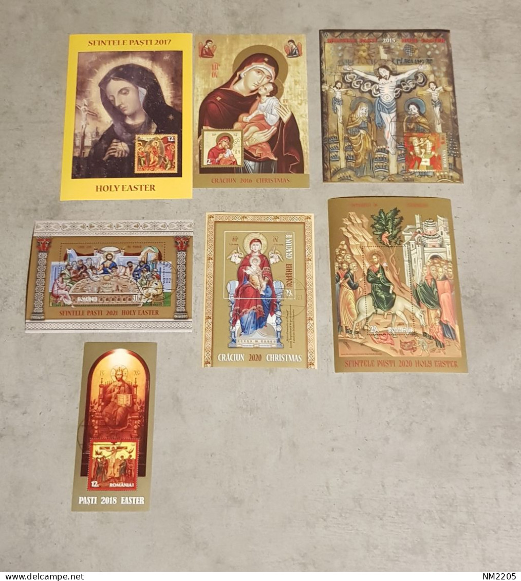 ROMANIA HOLY EASTER &CHRISTMAS &PAINTINGS RELIGIOUS 7 MINIATURE SHEETS USED - Oblitérés