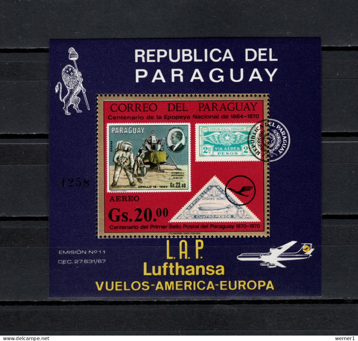 Paraguay 1971 Space, Stamps Of Paraguay, Lufthansa S/s MNH -scarce- - Amérique Du Sud