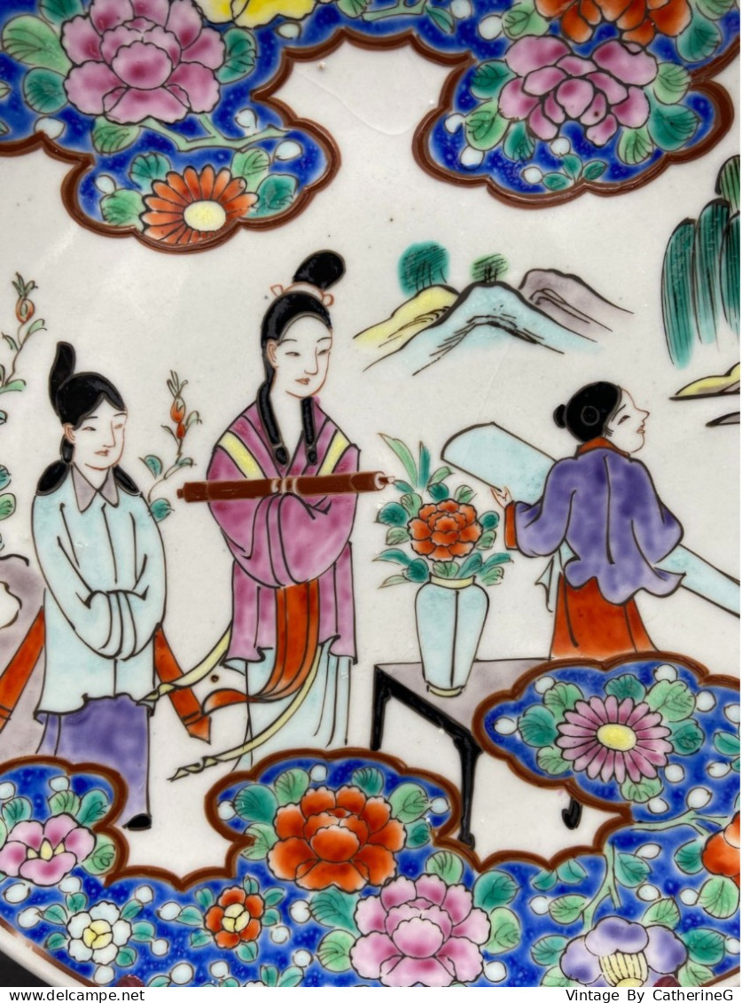 Assiette YAMATOKU  Geisha 1920-1930  Porcelaine Japon Signé  Diam 25cm #240033 - Art Asiatique