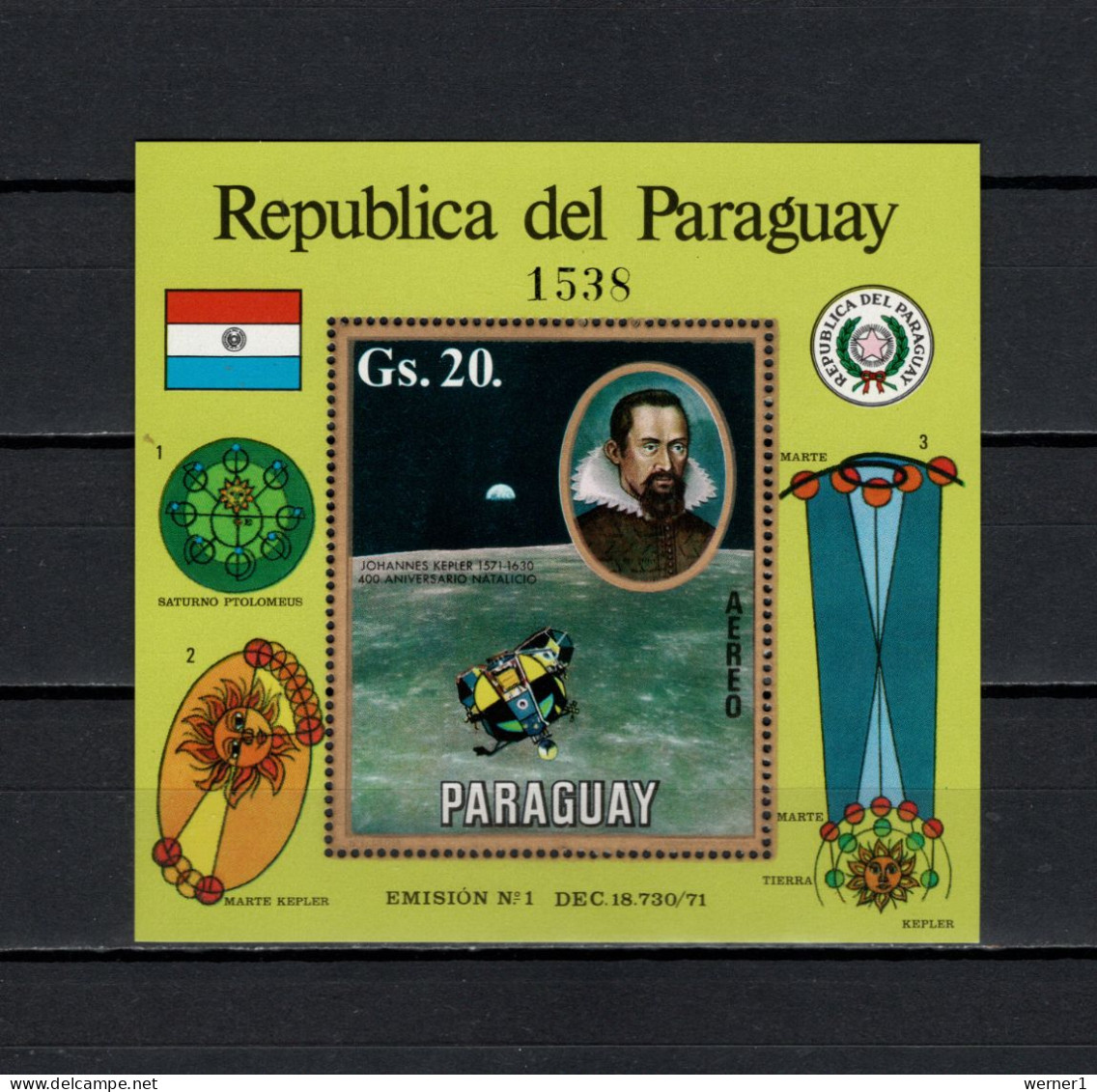 Paraguay 1971 Space, Johannes Kepler S/s MNH - Zuid-Amerika