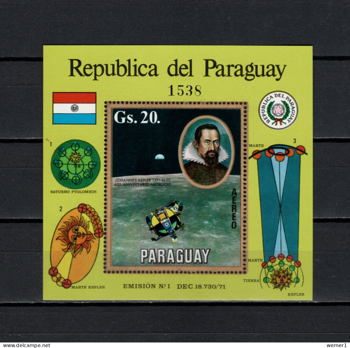 Paraguay 1971 Space, Johannes Kepler S/s MNH - Amérique Du Sud