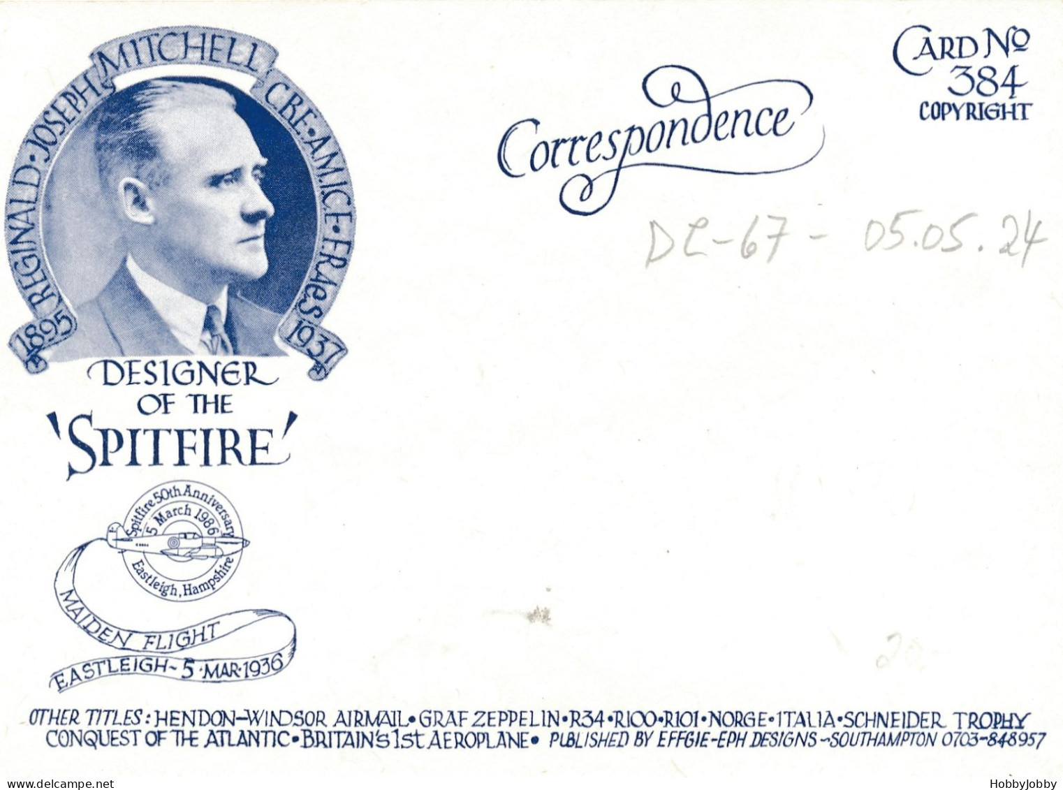 Spitfire, The Designer Of - Mr. Reginald Joseph MITCHELL 1895 - 1937 - Maiden Flight 5.MAR-1936 - 1939-1945: 2. Weltkrieg