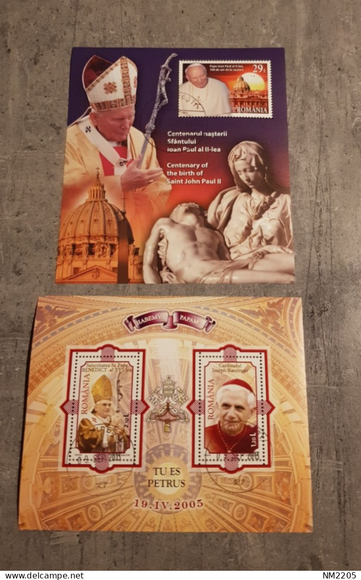 ROMANIA POPE'S  ANNIVERSARY 2 MINIATURE SHEETS USED - Used Stamps