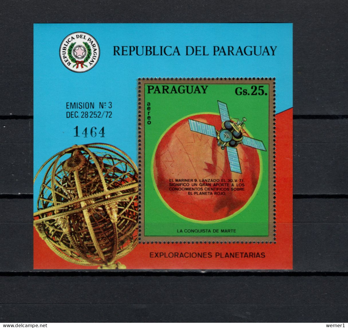 Paraguay 1973 Space, Mariner 9, S/s MNH - Amérique Du Sud