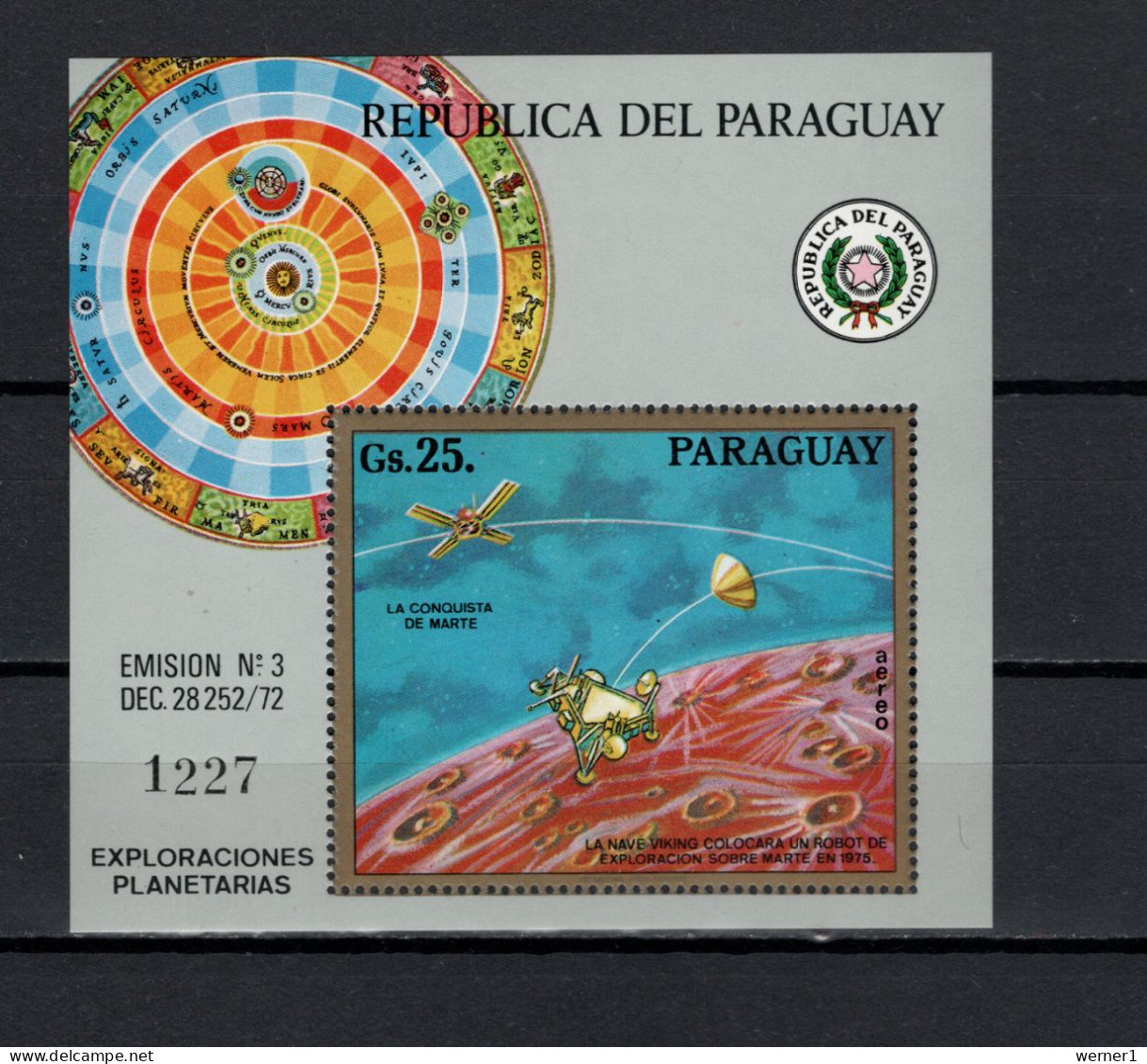 Paraguay 1973 Space, Mars, Viking S/s MNH - Sud America