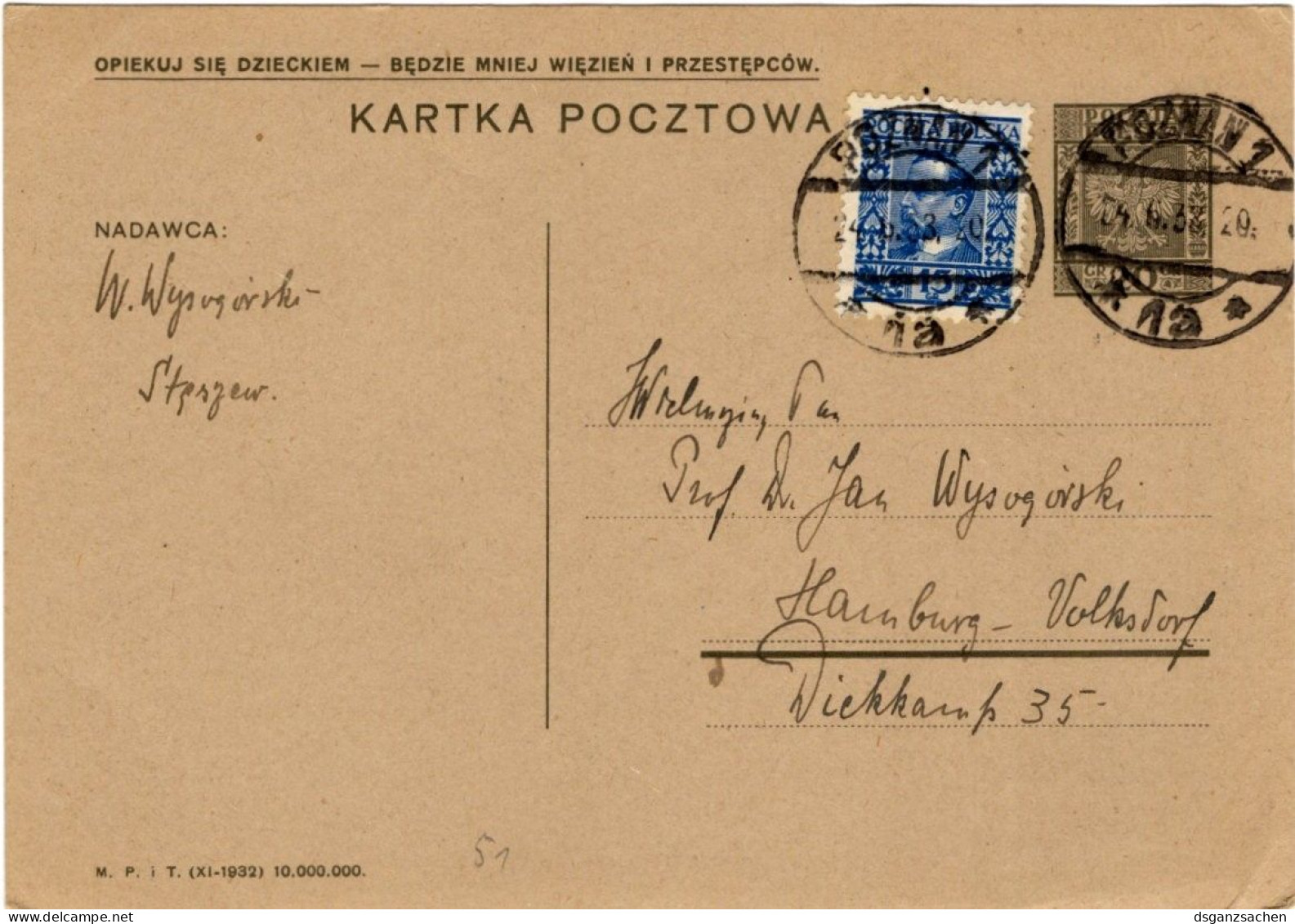 Polen Ganzsache Mit Zf. Um 1933 - Stamped Stationery