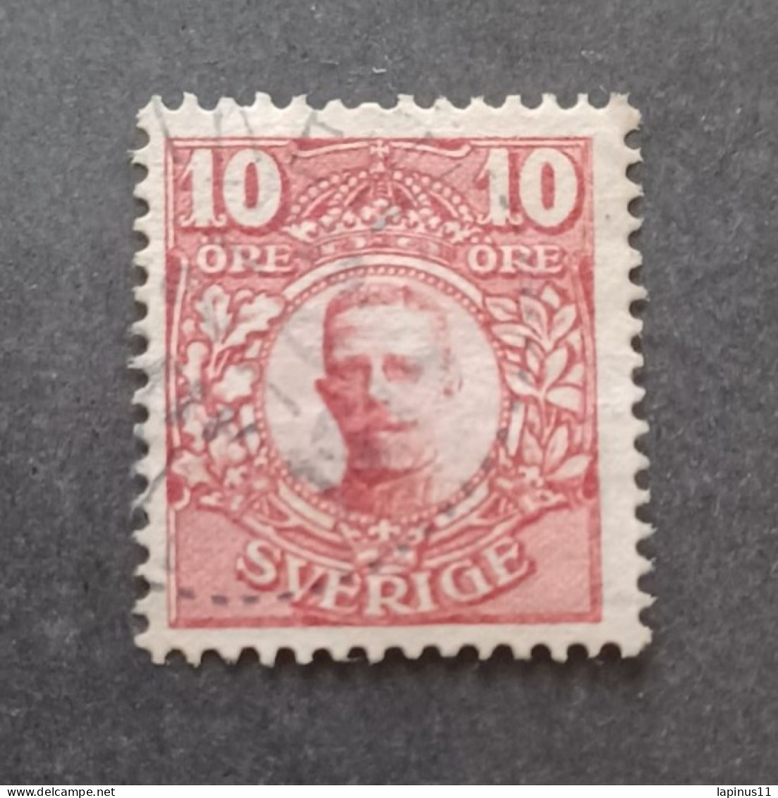 SVEZIA 1910 KING GUSTAV CAT SCOTT N 71 WMK ERROR 180 INVERTED PAPER EDGE VERY RARE---- GIULY - Used Stamps